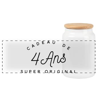 Cadeau 4 ans  - Boîte à biscuits avec couvercle en bois - blanc - Devant