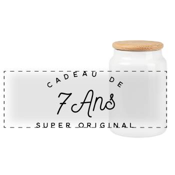 Cadeau 7 ans  - Boîte à biscuits avec couvercle en bois - blanc - Devant
