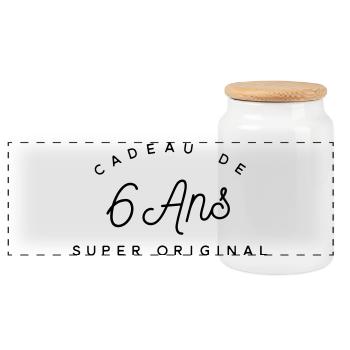 Cadeau 6 ans  - Boîte à biscuits avec couvercle en bois - blanc - Devant