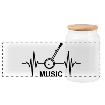 Music ECG Heart Line - Panoramic Cookie Jar with Wooden Lid - white - Front