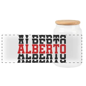 Alberto t-shirt t-shirt gift idea stacked text - Panoramic Cookie Jar with Wooden Lid - white - Front
