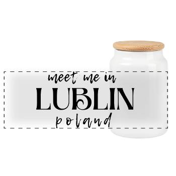 Meet Me In Lublin Poland - Panoramic Cookie Jar with Wooden Lid - white - Front