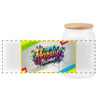 Medellin Kolumbien Graffiti Design - Panorama Keksdose mit Holzdeckel - Weiß - Vorne