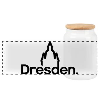 Dresden Frauenkirche Typography Logo Lines icon - Panoramic Cookie Jar with Wooden Lid - white - Front