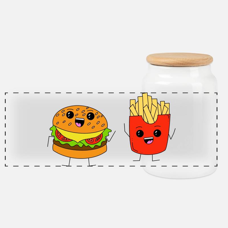 Burgers et frites - Boîte à biscuits avec couvercle en bois - blanc