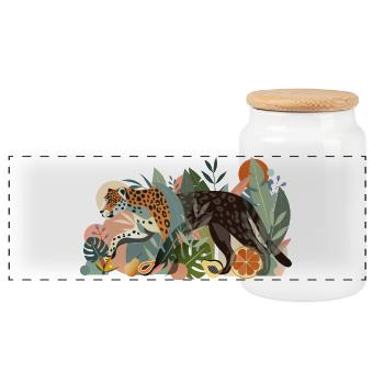 Jaguar im Dschungel-Elegante Wildtier-Illustration - Panorama Keksdose mit Holzdeckel - Weiß - Vorne