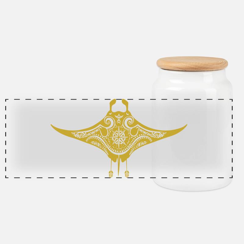 Stammes-Maori Polynesischer Stachelrochen Matau Mantarochen - Panorama Keksdose mit Holzdeckel - Weiß