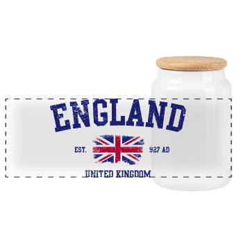 England Union Jack Typografie Design - Panorama Keksdose mit Holzdeckel - Weiß - Vorne