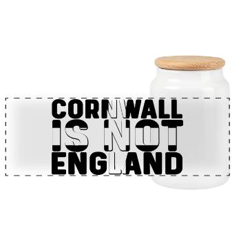 Cornwall Is Not England - Panoramic Cookie Jar with Wooden Lid - white - Front