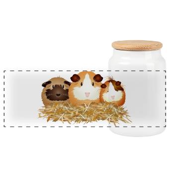 Trois mignons cochons d’Inde en paille – Friends - Boîte à biscuits avec couvercle en bois - blanc - Devant
