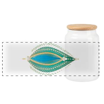 Filigree Oriental Leaf Ornament - Panoramic Cookie Jar with Wooden Lid - white - Front
