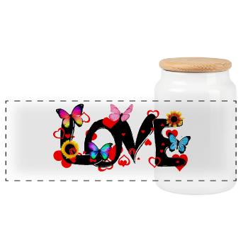 LOVE – Colorful Romantic Statement Design - Panorama Keksdose mit Holzdeckel - Weiß - Vorne