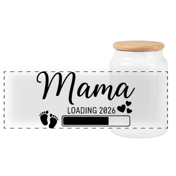 Mama Loading 2026 - Panorama Keksdose mit Holzdeckel - Weiß - Vorne