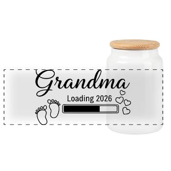 Grandma Loading 2026 - Panorama Keksdose mit Holzdeckel - Weiß - Vorne