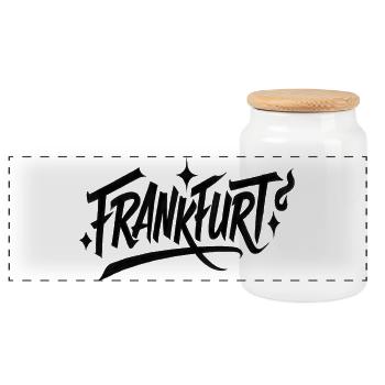 Frankfurt Graffiti Schriftzug - Panorama Keksdose mit Holzdeckel - Weiß - Vorne