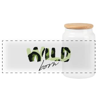 Camouflage Wild Born Text Logo - Panorama Keksdose mit Holzdeckel - Weiß - Vorne
