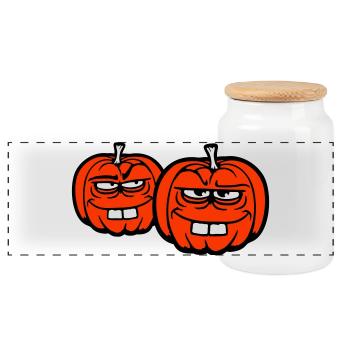 Zwei freche Kürbisse albern lustig Halloween Team - Panorama Keksdose mit Holzdeckel - Weiß - Vorne