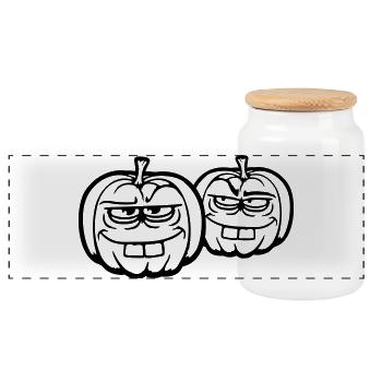 Two Naughty Pumpkins Silly Funny Halloween Team - Panoramic Cookie Jar with Wooden Lid - white - Front