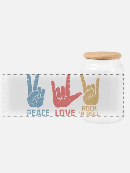 Peace Love Rock 'N Roll Music Guitar Rock Band - Panorama Keksdose mit Holzdeckel - Weiß