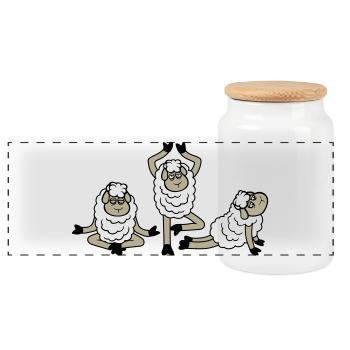 mouton trois fatigués épuisés yoga méditation 3 poses - Boîte à biscuits avec couvercle en bois - blanc - Devant