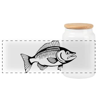 Personalized Fish T-Shirt for Angler Gift - Panoramic Cookie Jar with Wooden Lid - white - Front