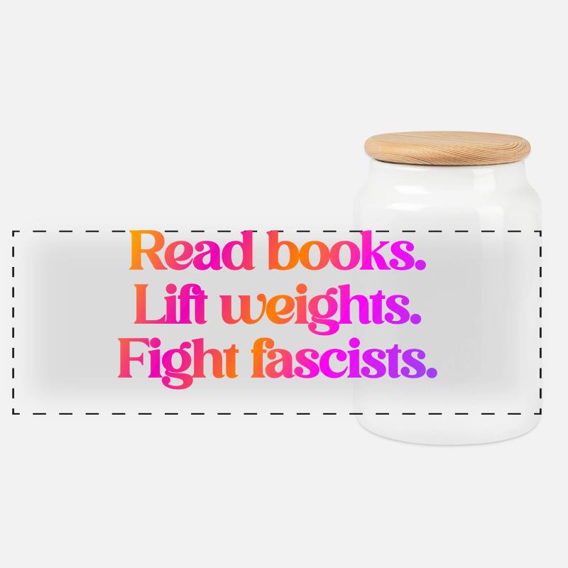 Read Books Lift Weights Anti Fascist - Panorama Keksdose mit Holzdeckel - Weiß