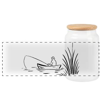 Pêcheur en bateau au lac - Boîte à biscuits avec couvercle en bois - blanc - Devant