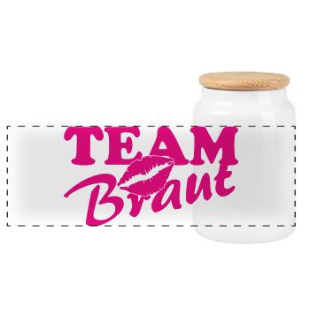 Team Brant Lip Kiss Neon Pink - Panoramic Cookie Jar with Wooden Lid - white - Front