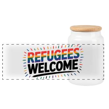 Accueil des réfugiés - Logo Cool Pride - Boîte à biscuits avec couvercle en bois - blanc - Devant