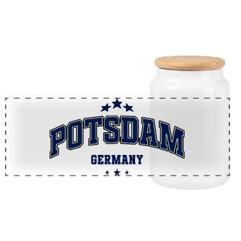 Potsdam Germany Emblem - Panoramic Cookie Jar with Wooden Lid - white - Front