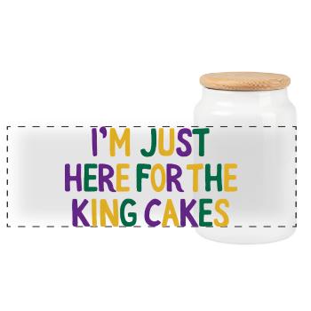 Ich bin nur wegen des King Cakes Mardi Gras Spaßes hier. - Panorama Keksdose mit Holzdeckel - Weiß - Vorne