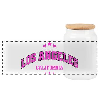 Los Angeles Neon Pink Lettering - Panoramic Cookie Jar with Wooden Lid - white - Front