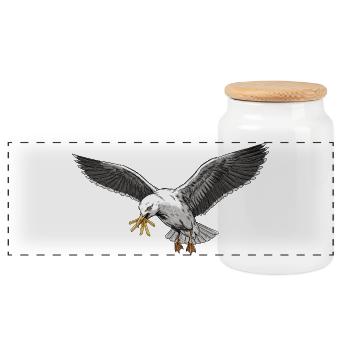 Mouette drôle qui vole des frites sur la plage - Boîte à biscuits avec couvercle en bois - blanc - Devant
