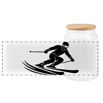 Ski Silhouette - Panoramic Cookie Jar with Wooden Lid - white - Front