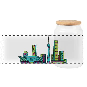 Chengdu City Skyline Sichuan Moderne Linienkunst - Panorama Keksdose mit Holzdeckel - Weiß - Vorne