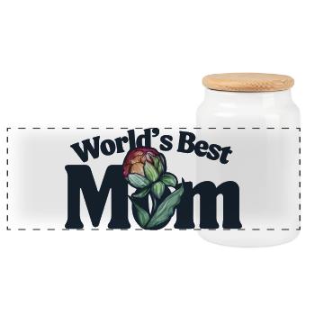 Emblème floral de la meilleure maman au monde - Boîte à biscuits avec couvercle en bois - blanc - Devant