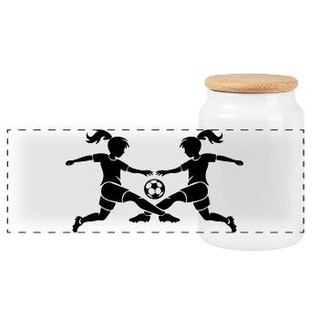 Soccer Girls Team Logo - Panoramic Cookie Jar with Wooden Lid - white - Front