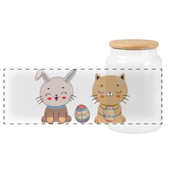 Cute Cats Easter - Panoramic Cookie Jar with Wooden Lid - white - Front
