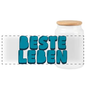 Beste Leben - Panorama Keksdose mit Holzdeckel - Weiß - Vorne