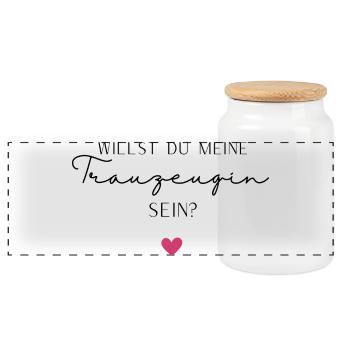 Willst du meine Trauzeugin sein - Panorama Keksdose mit Holzdeckel - Weiß - Vorne