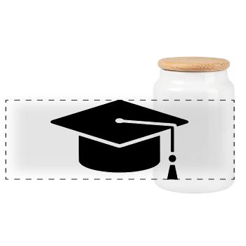 Graduation Cap Graduate Logo - Panoramic Cookie Jar with Wooden Lid - white - Front