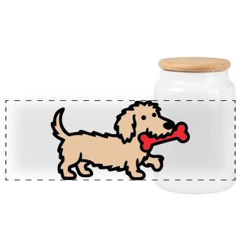 Terrier Doodle Bone Comic - Panoramic Cookie Jar with Wooden Lid - white - Front