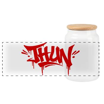 Thun graffiti tag red - Panoramic Cookie Jar with Wooden Lid - white - Front