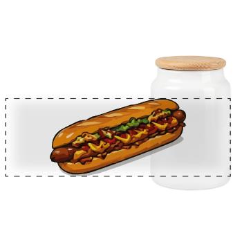 Cartoon Hot Dog Illustration - Panoramic Cookie Jar with Wooden Lid - white - Front