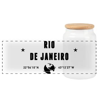 Rio De Janeiro Coordinates Earth - Panoramic Cookie Jar with Wooden Lid - white - Front