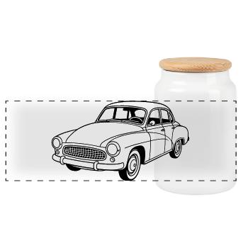 Wartburg 311 / 312 Coupé - Panoramic Cookie Jar with Wooden Lid - white - Front