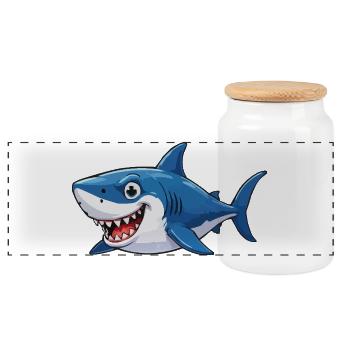 Shark Comic - Panoramic Cookie Jar with Wooden Lid - white - Front