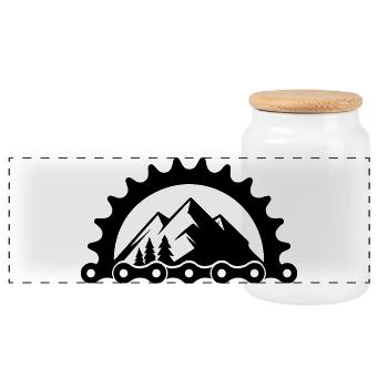 MTB Mountain Bike – Kettenblatt Logo - Panorama Keksdose mit Holzdeckel - Weiß - Vorne