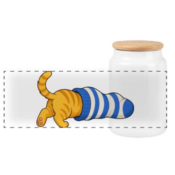 Chat dans la chaussette - Boîte à biscuits avec couvercle en bois - blanc - Devant