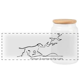 Free Soul Dog – Minimalist One Line Art - Panoramic Cookie Jar with Wooden Lid - white - Front